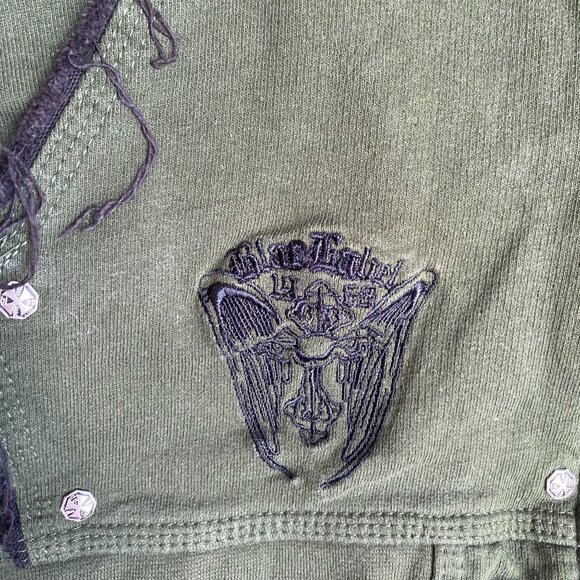 Y2K Blac Label Sweatshirt Full Zip Women's 2X Olive Green Embroidered Metal Punk - Picture 6 of 9